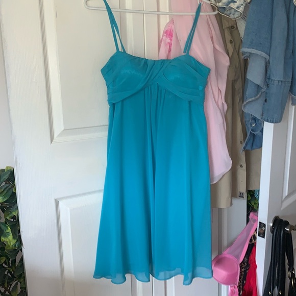 Evan picone turquoise sheer chiffon babydoll swing mini dress S - Picture 4 of 16
